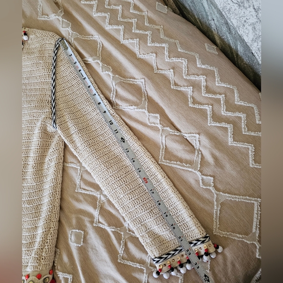 Tory Burch Embellished Linen Jacket Blazer Woven Jewelled Pom Pom Sweater - Picture 13 of 13